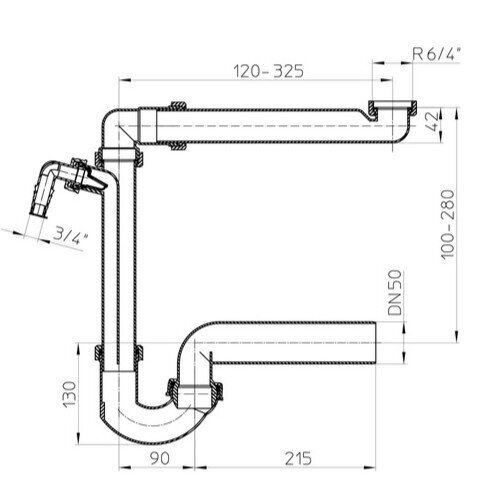 Vietą taupantis sifonas plautuvėms DN50х1 1/2", su pajungimu skalbimo mašinai arba indaplovei HL126/50