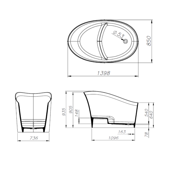 Lieto akmens vonia Bathesa Yuki 1398x850x640/935 mm