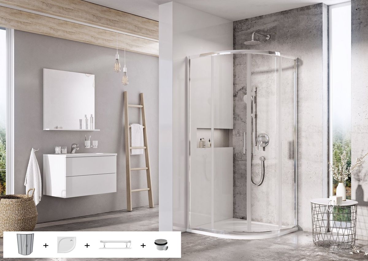Dušo komplektas 5 in 1 Blix Slim Ravak SET6 - BLSCP4 90x90 komplektas, blizgi+Transparent SET6