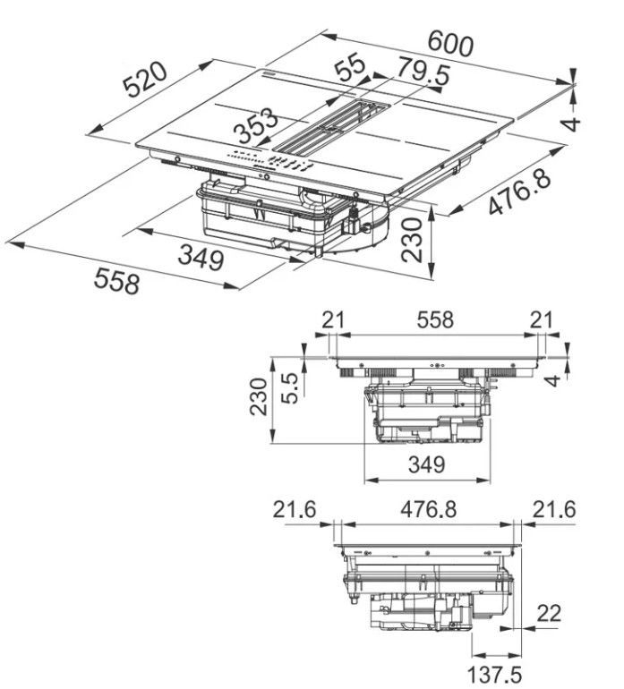 Indukcinė kaitlentė su integruotu gartraukiu FABER GALILEO SLIM F600, 340.0708.974