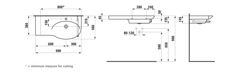 Praustuvas baldinis PALACE 90x46 cm, su 1 anga maišytuvui viduryje, baltas, H8167010001041