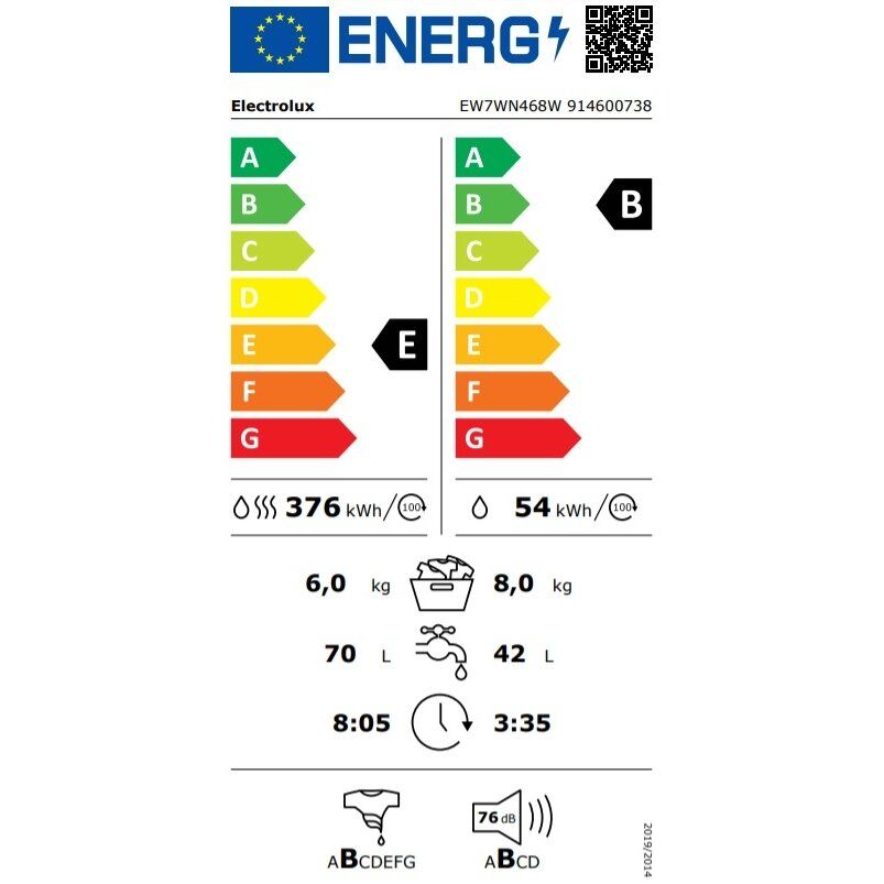 Skalbyklė - džiovyklė ELECTROLUX EW7WN468W