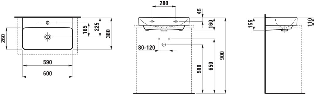 Keramikinis praustuvas LAUFEN PRO X Compact LCC Active su nušlifuota apatine briauna 60x38cm, H817863A001041