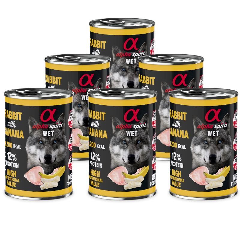 ALPHA SPIRIT WET konservas su triušiena ir bananais 400g 6vnt, A4000521