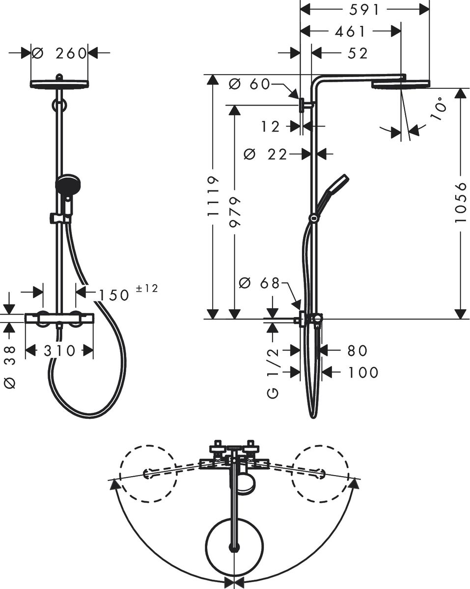 Dušo sistema HANSGROHE Pulsify S Puro 260 1jet su Ecostat Fine termostatu ir rankiniu dušeliu 3jet, matinė juoda, 24236670 Dušo sistema HANSGROHE Pulsify S Puro 260 1jet su Ecostat Fine termostatu ir rankiniu dušeliu 3jet, matinė juoda, 24236670
