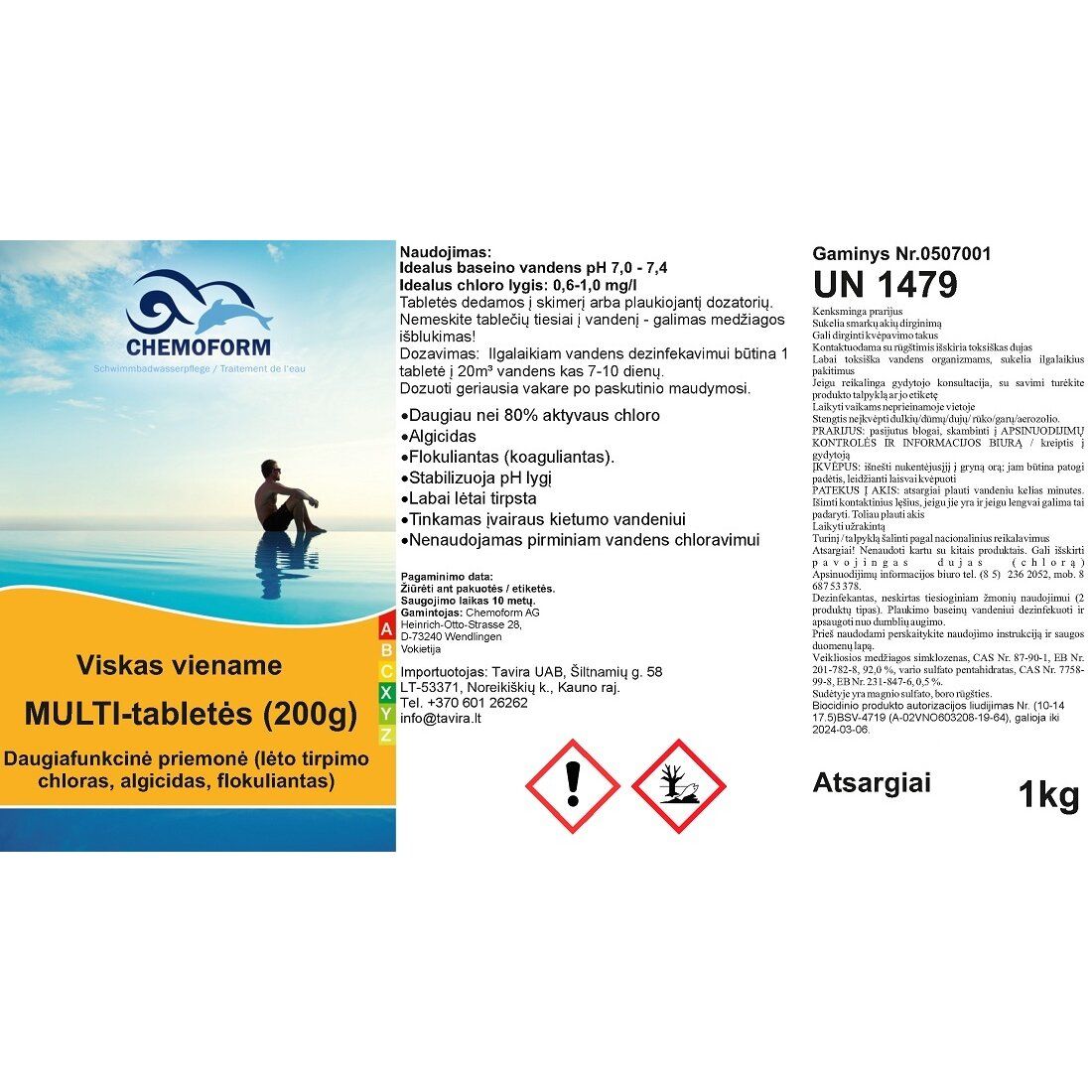 Multi tabletės 200g (chloras, algicidas, flokuliantas) Chemoform, 1kg, 507001