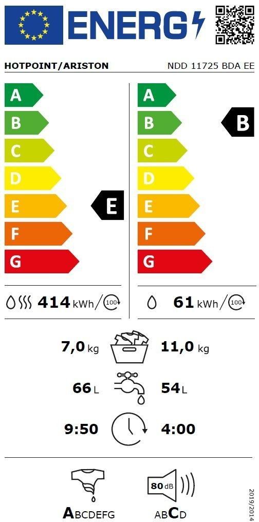 Skalbimo mašina su džiovinimo funkcija Hotpoint-Ariston NDD 11725 BDA EE