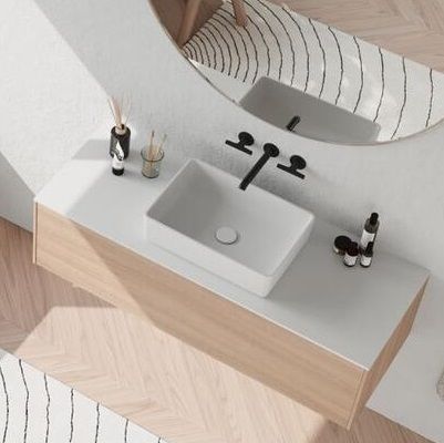 Pastatomas Xonyx™ lieto akmens praustuvas Balteco NEO Q 50x35x13 cm, baltas matinis