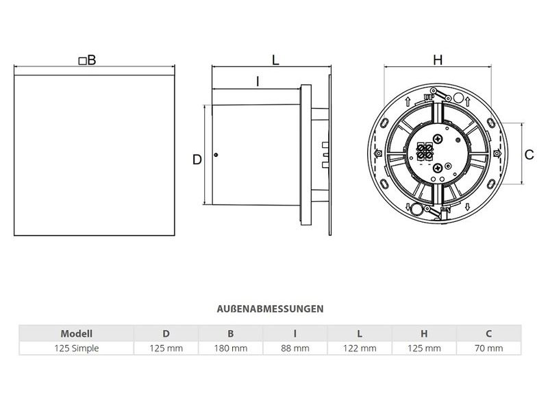 Ištraukimo ventiliatorius Vlano S-125 paprasta komplektacija su balta dekoratyvine plastikine panele, 4251354701606