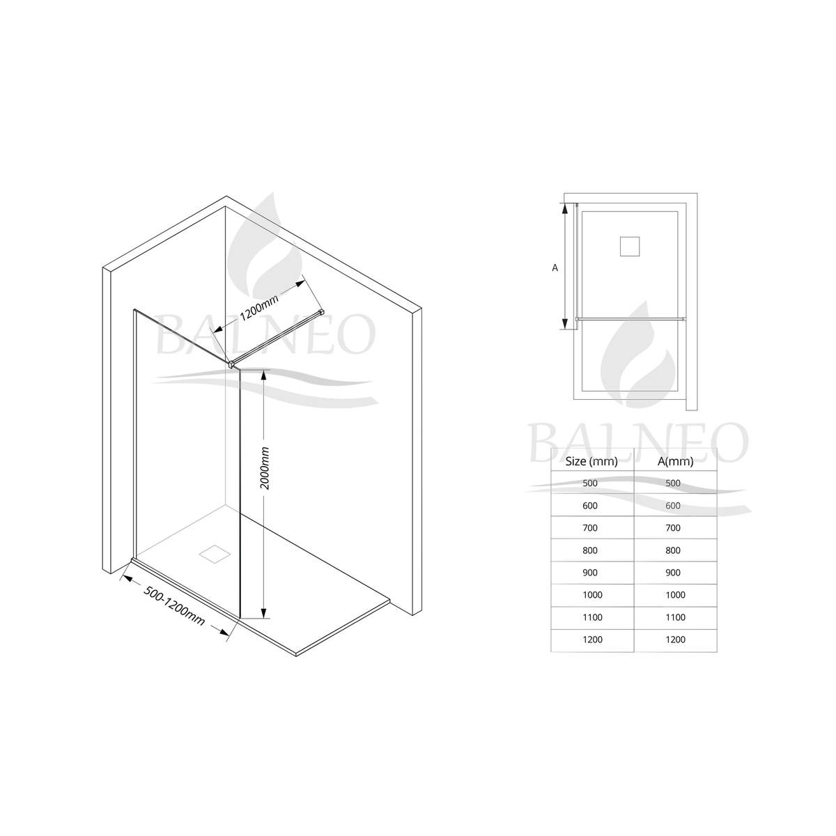 Dušo sienelė Balneo Walk-in Beira 110 cm chromo spalvos profilis, K0101020110-7
