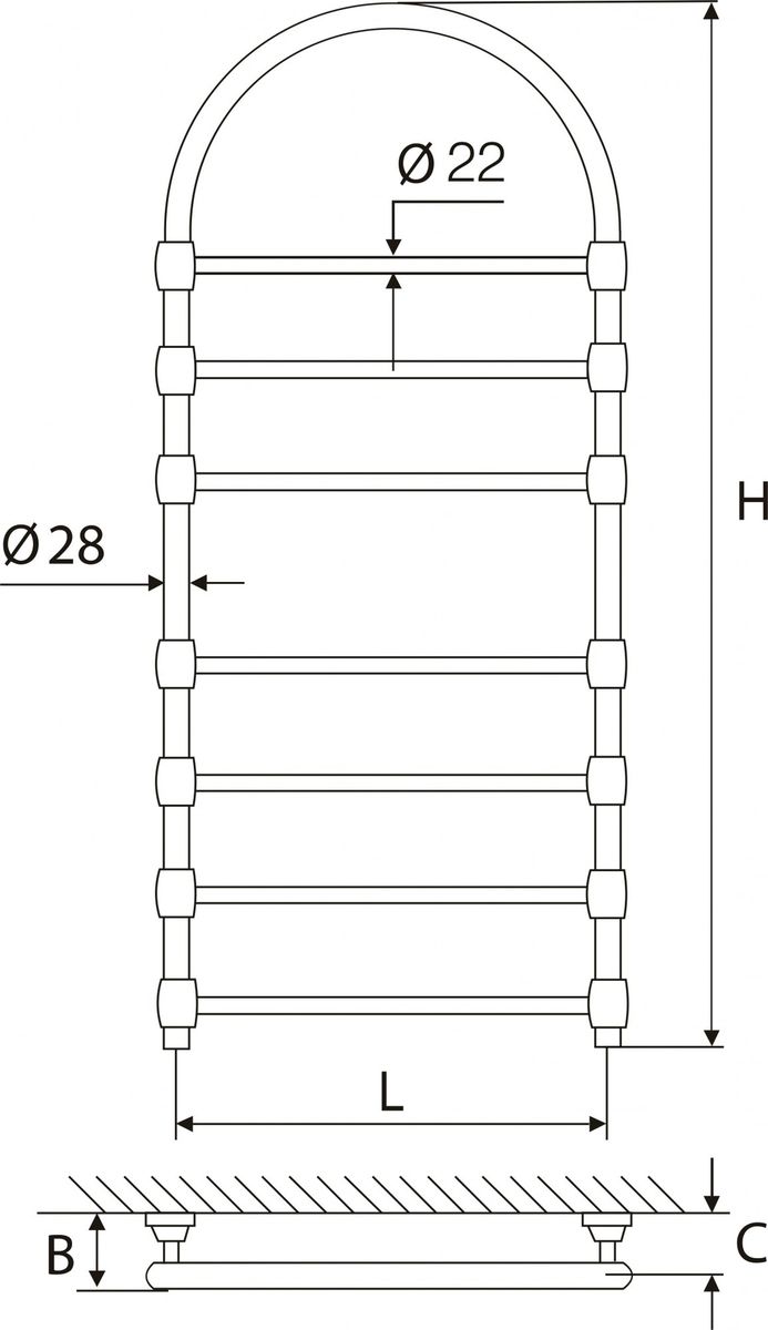 Rankšluosčių džiovintuvas Elonika EŽRA 750 K-Pa 1460x500 mm, sendinto žalvario, 4770046009690