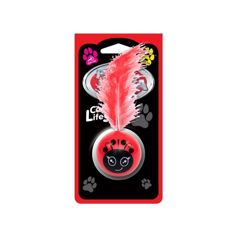 PET NOVA Plastic Ball kamuoliukas su plunksna 3vnt, CAT-CRAZYBALL
