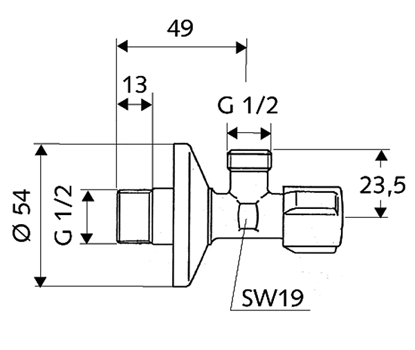 Kampinis ventilis Schell 1/2" x 1/2" Comfort