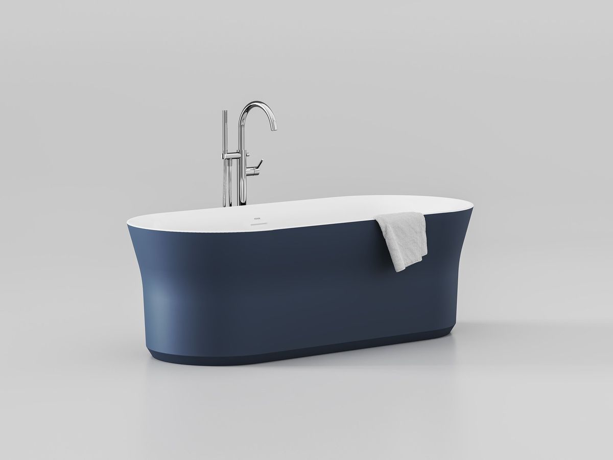 Ravak Vonia Ypsilon 180x80, laisvai pastatoma, Deepsea Blue/balta, persipylimo ir sifono dangtelis baltos spalvos XC00100071