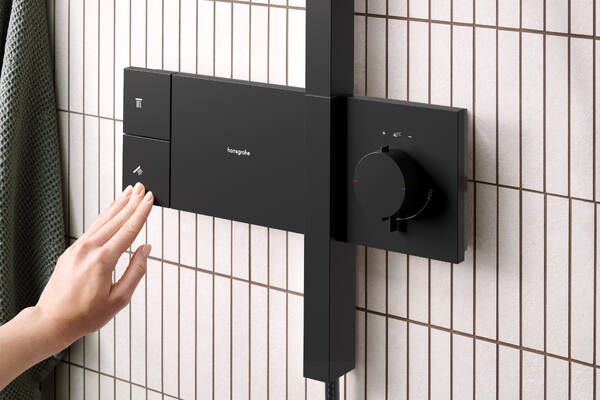 Dušo sistema HANSGROHE Raindance Alive Q 1jet su termostatu, matinė juoda, 24580670