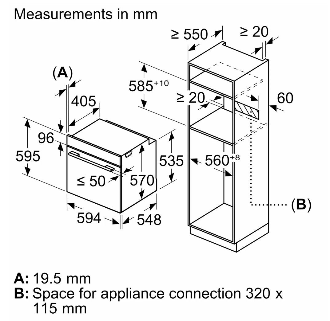 Įmontuojama orkaitė Bosch 4 serijos, HBA214EB3, 71 l