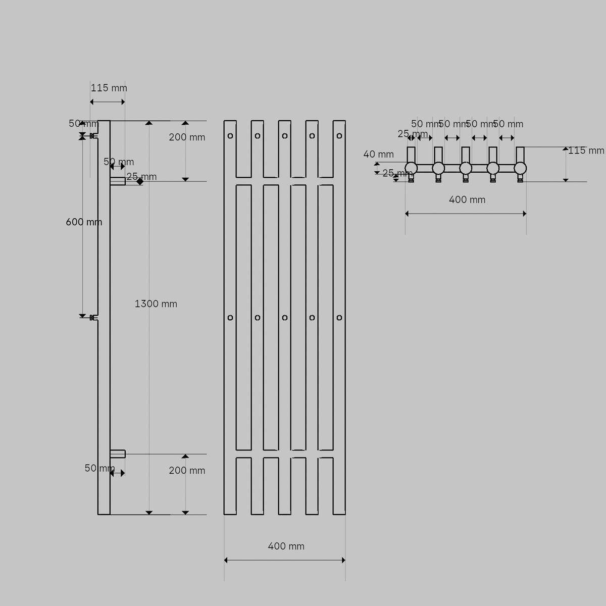 Nerūdijančio plieno rankšluosčių džiovintuvas Očenašek 5TT 40x130 cm, su 10 kabliukų