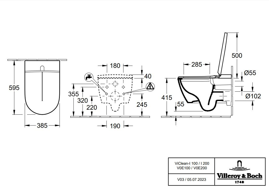 Pakabinamas unitazas su el. dangčiu Villeroy & Boch ViClean-I100 DirectFlush, CeramicPlus, balta, V0E100R1