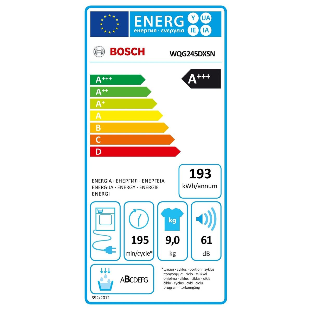 Džiovyklė Bosch WQG245DXSN