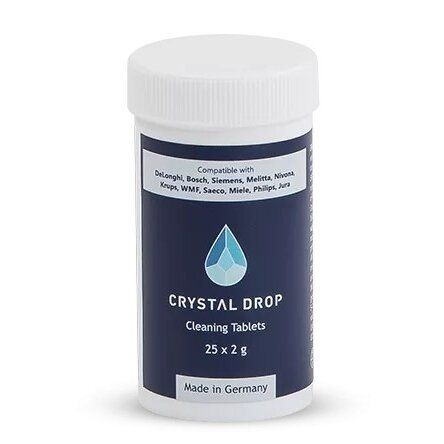 CRYSTAL DROP valymo tabletės 25 vnt. x 2 g ( Nivona, Miele, Delonghi, Siemens, Bosch, Jura, Melitta, Krups, Philips, Saeco kavos aparatams )