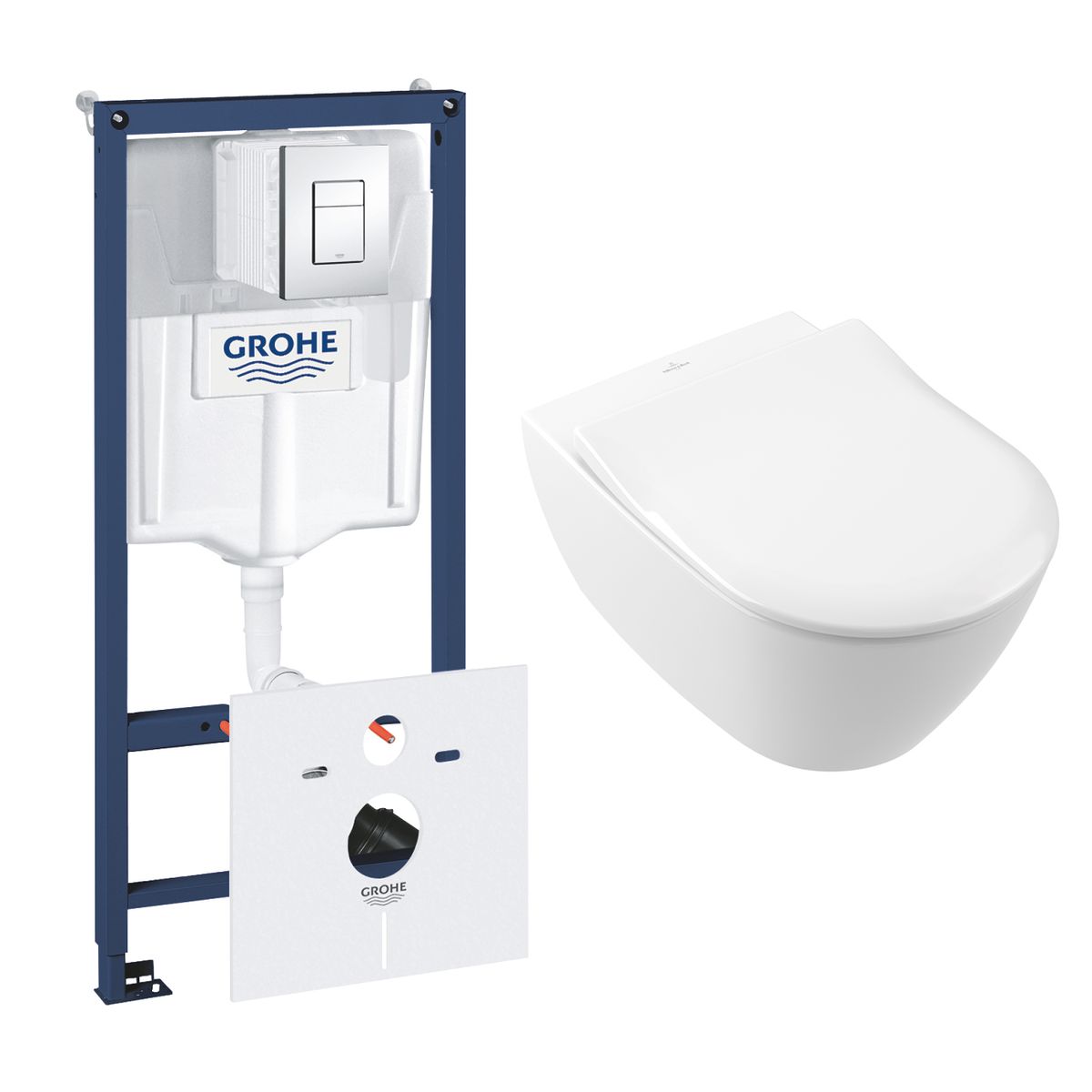 Komplektas: rėmas Grohe Rapid SL 5-in-1 ir unitazas Villeroy & Boch Subway 2.0 Rimless su Soft Close dangčiu