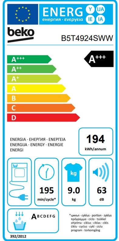 Džiovyklė Beko B5T4924SWW Džiovyklė Beko B5T4924SWW