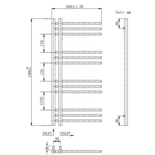 Elektrinis rankšluosčių džiovintuvas Wobbee Flint 50x100 cm, kairinis, baltas