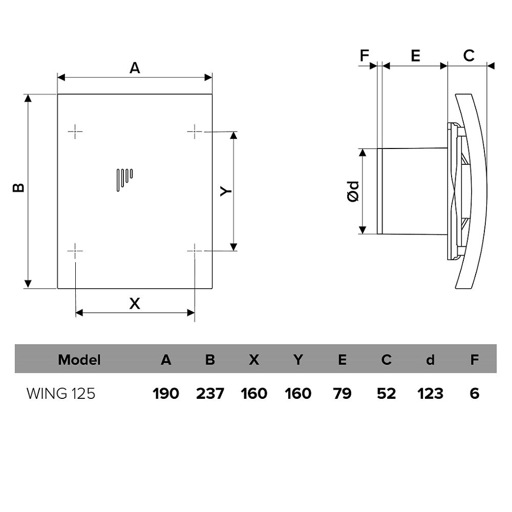 Vonios Ventiliatorius Vlano WING 125 (Paprasta Komplektacija) ⌀125 mm, baltas, 425135470314