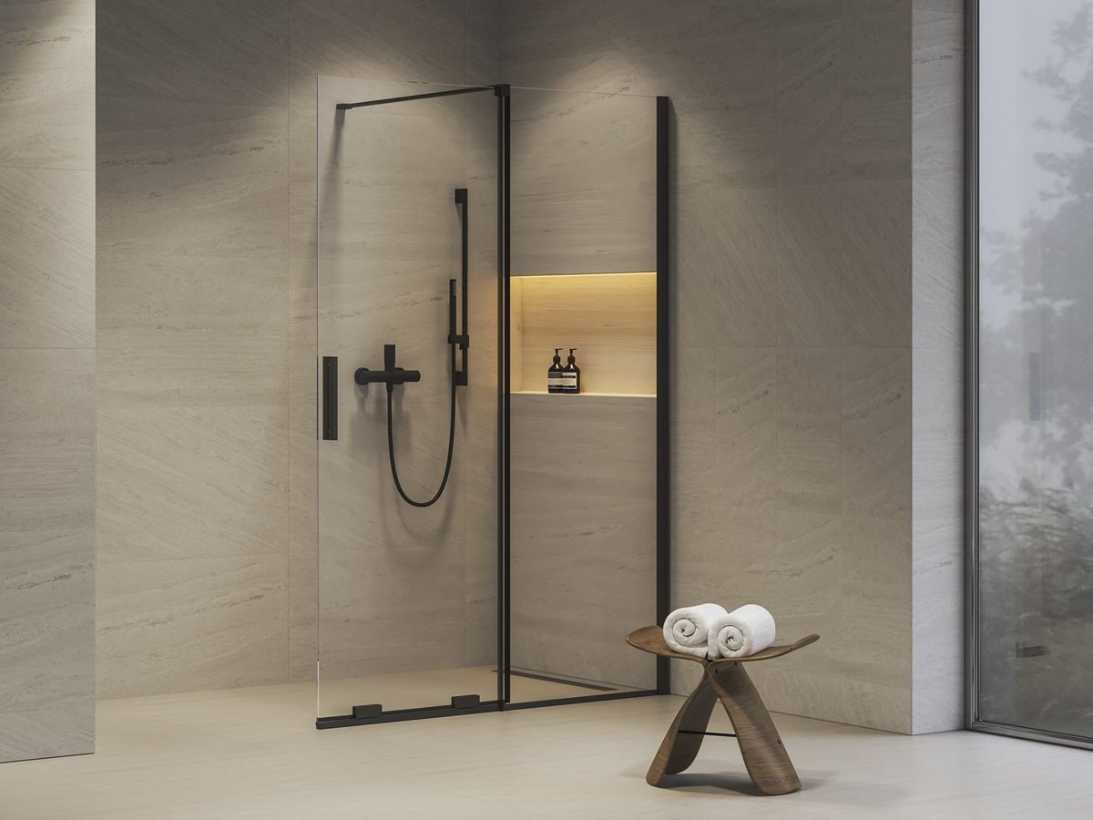 Dušo sienelė Ravak Walk-In Roll ROWI 100x120 cm, juodu profiliu, X9WVG0300Z1 Dušo sienelė Ravak Walk-In Roll ROWI 100x120 cm, juodu profiliu, X9WVG0300Z1