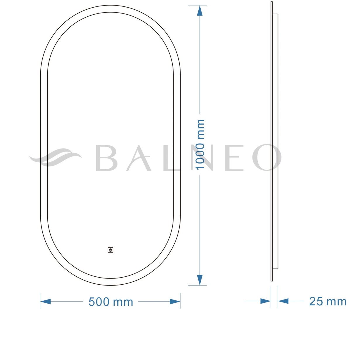 Veidrodis su LED apšvietimu Balneo Elisa 50x100 cm, L0301100401-2 Veidrodis su LED apšvietimu Balneo Elisa 50x100 cm, L0301100401-2