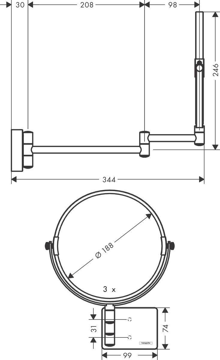 Kosmetinis veidrodis Hansgrohe AddStoris, bronza 41791140