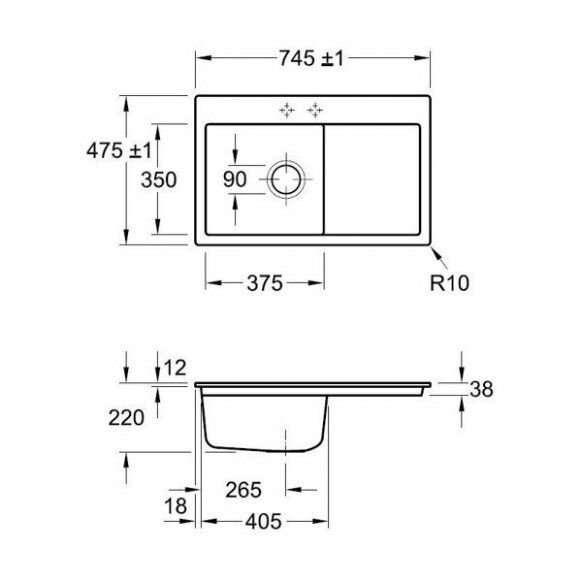 Keramikinė plautuvė Villeroy & Boch Subway 45 Flat Akmens balta, 67142FRW