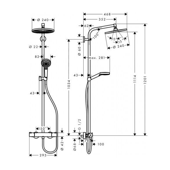 Dušo sistema Hansgrohe CROMETTA S 240 1jet., chromas, 27267000