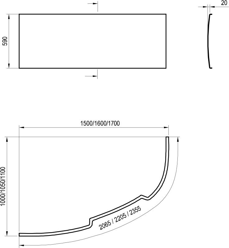 Apdailos plokštė voniai Ravak Asymmetric 170 L su tvirtinimais, CZ48100000