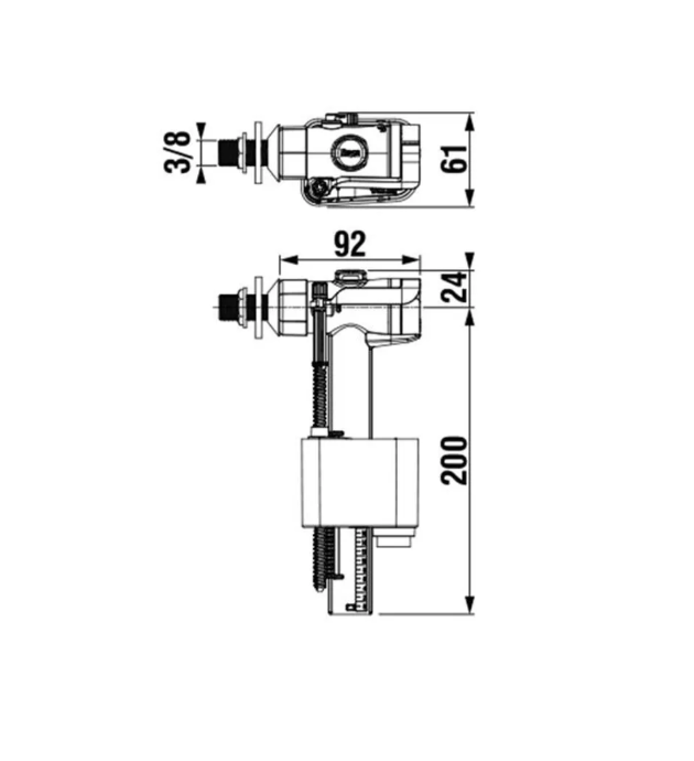 Vandens pripildymo mechanizmas šoninio pajungimo 3/8 H8903730000001 Vandens pripildymo mechanizmas šoninio pajungimo 3/8 H8903730000001