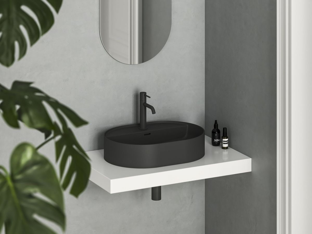 Keraminis praustuvas Ravak Ceramic Slim Shelf O 55, matinės juodos, XJX0D155002