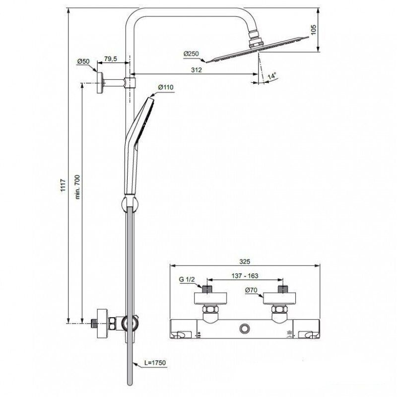 Termostatinė dušo sistema Ideal Standard T50, chromo, A7565AA