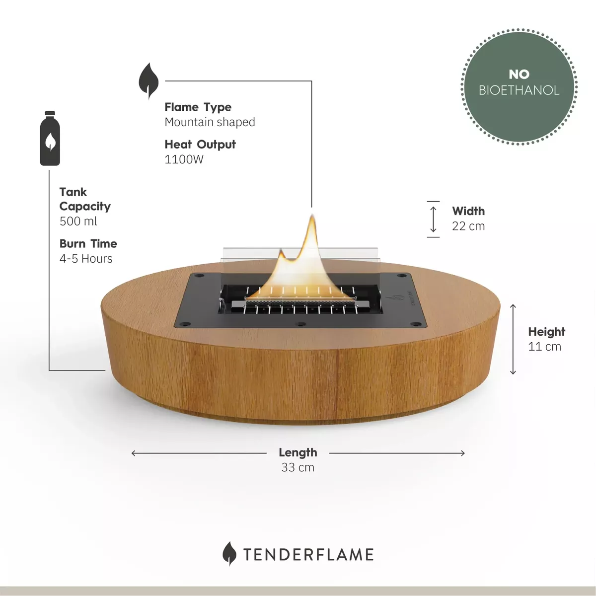 Tenderflame CARNATION 90 OAK stalo židinys, tamsus, naudojamas Tenderfuel skystis