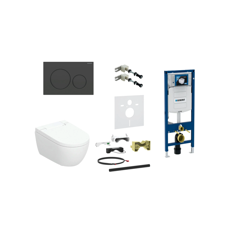 Geberit AquaClean Alba Premium komplektas su Duofix Sigma WC instaliacine sistema, Sigma 20 Round mygtukas, juodas