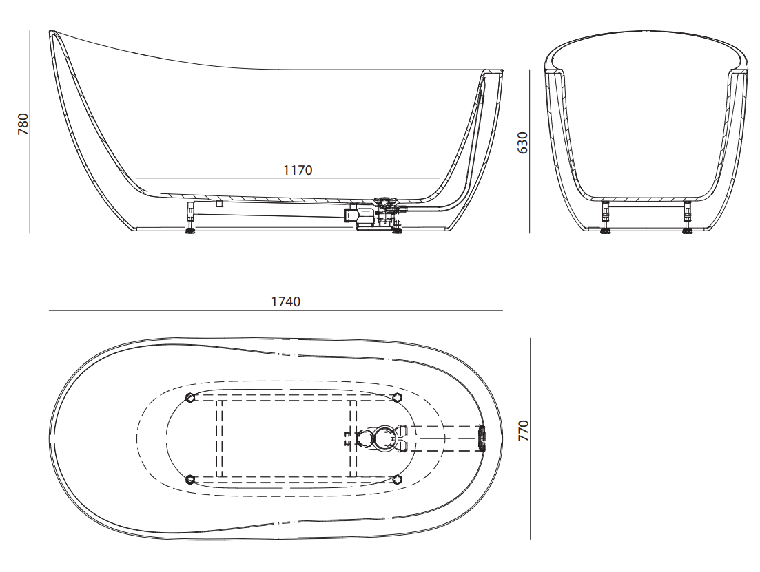 Laisvai pastatoma Xonyx™ lieto akmens vonia Balteco GAIA 174x78x77/62 cm, balta matinė