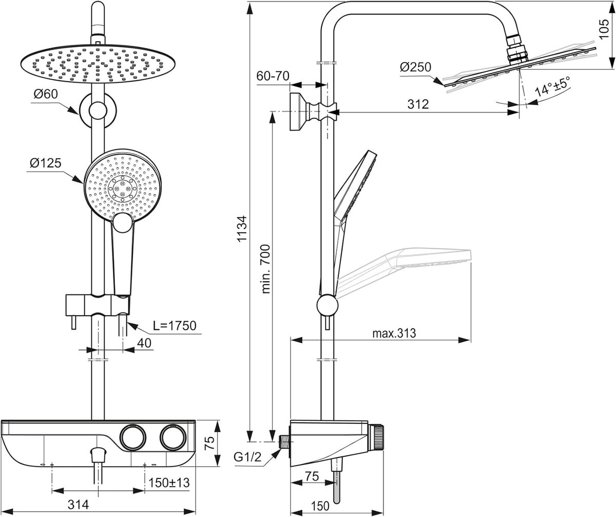 Potinkinė termostatinė dušo sistema Ideal Standard S200, chromas, A7331AA