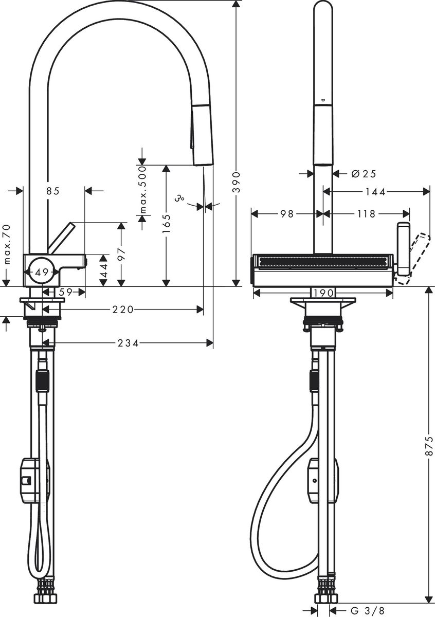 Plautuvės maišytuvas HANSGROHE Aquno Select M81 170 su ištraukiamu dušeliu 3jet, chromas, 73837000 Plautuvės maišytuvas HANSGROHE Aquno Select M81 170 su ištraukiamu dušeliu 3jet, chromas, 73837000
