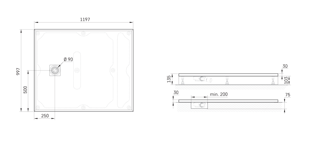 Dušo padėklas PAA Lettera 100×120 cm komplektas Dušo padėklas PAA Lettera 100×120 cm komplektas