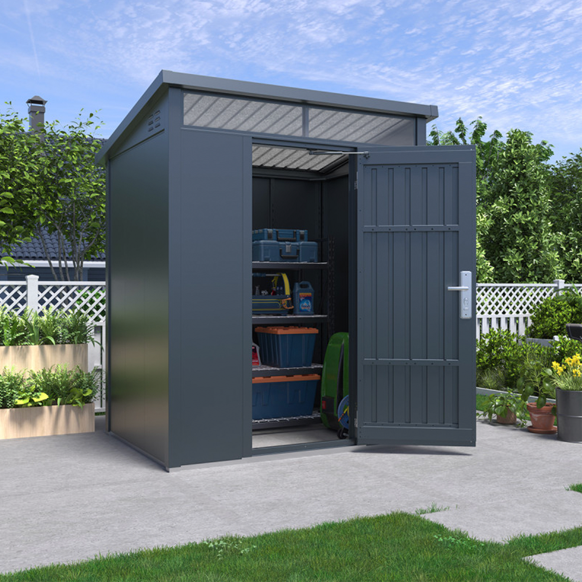 Metalinis sandėliukas su stoglangiu Premium, 2,6 m2