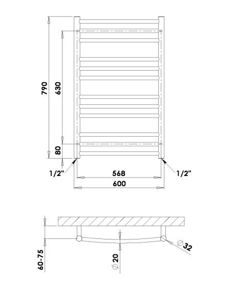 Rankšluosčių džiovintuvas PMH Laveno 60x79 cm, balta, LN2W Rankšluosčių džiovintuvas PMH Laveno 60x79 cm, balta, LN2W