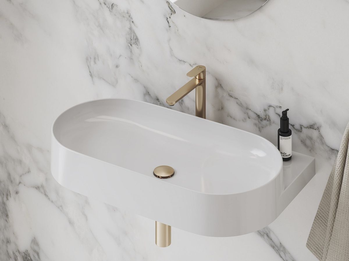 Praustuvo maišytuvas Ravak Eleganta BeCool 220 mm be dugno vožtuvo, Rose Gold Brushed X070418