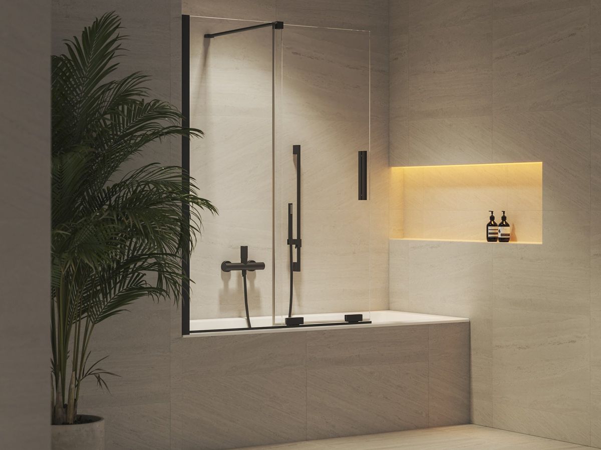 Vonios sienelė Ravak ROVS2 110, juodas+stiklas Transparent, X786D0300Z1