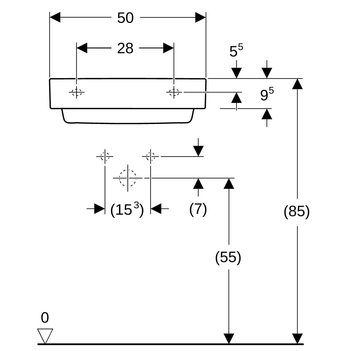 Praustuvas Geberit ONE 50 cm su anga maišytuvui, baltas, 505019001 Praustuvas Geberit ONE 50 cm su anga maišytuvui, baltas, 505019001