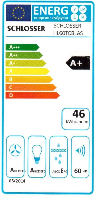 Įmontuojamas 60 cm pločio gartraukis Schlosser HL 60 TC BLAS / GLASS, juodas