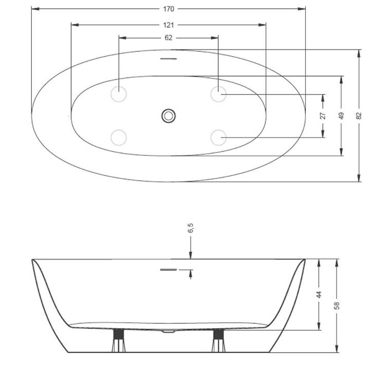 Laisvai pastatoma vonia Riho Beta 170x82 cm su sifonu